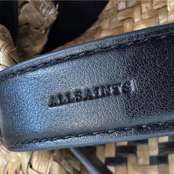 AllSaints Allington Straw Tote Bag Womens Black Handles Tan Woven Purse Damaged - Picture 8 of 16